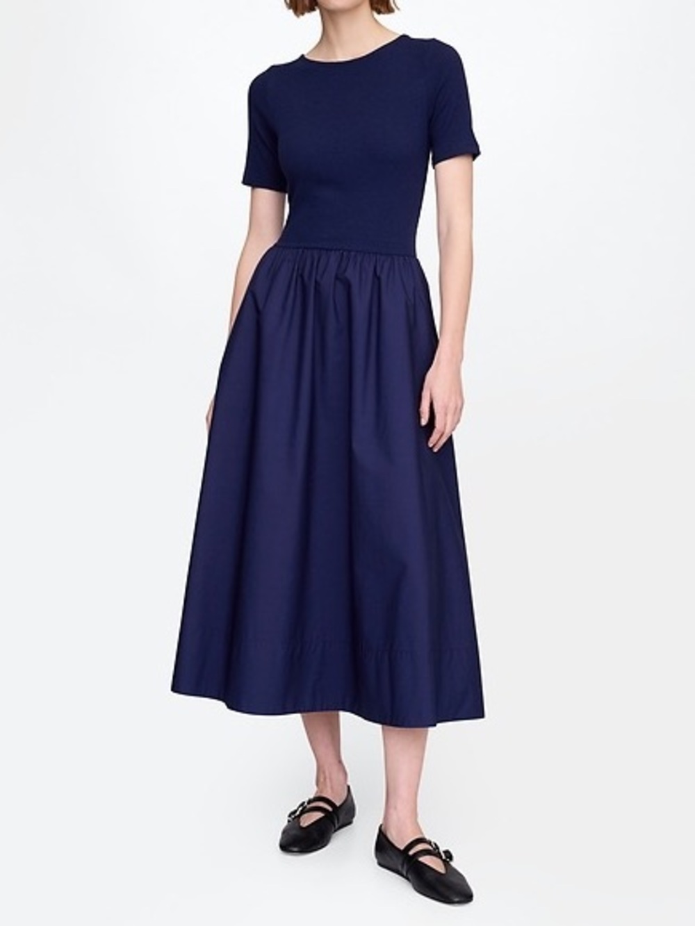 Gap Modern Rib Mixed Media Maxi Dress in Navy Blue
